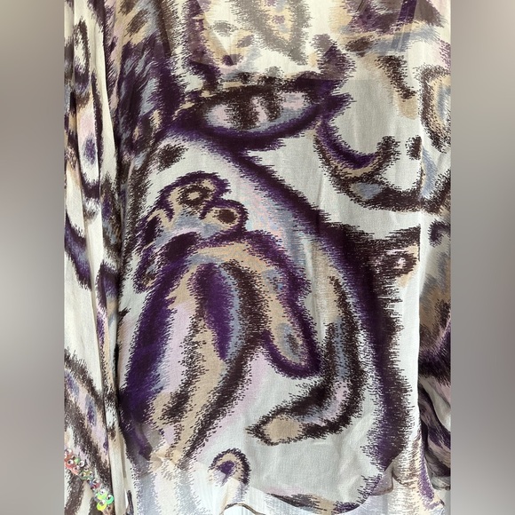 Y2K Silk Sheer Leopard Print w Wide sleeves and hand stitched beading- BOHO LUX - Picture 7 of 10